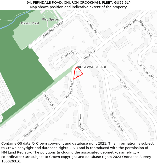 94, FERNDALE ROAD, CHURCH CROOKHAM, FLEET, GU52 6LP: Location map and indicative extent of plot