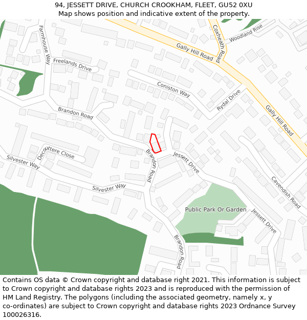 94, JESSETT DRIVE, CHURCH CROOKHAM, FLEET, GU52 0XU: Location map and indicative extent of plot