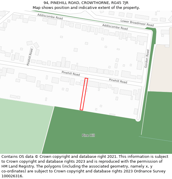 94, PINEHILL ROAD, CROWTHORNE, RG45 7JR: Location map and indicative extent of plot