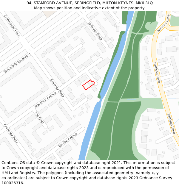 94, STAMFORD AVENUE, SPRINGFIELD, MILTON KEYNES, MK6 3LQ: Location map and indicative extent of plot