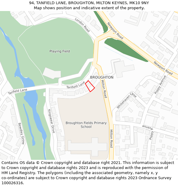 94, TANFIELD LANE, BROUGHTON, MILTON KEYNES, MK10 9NY: Location map and indicative extent of plot