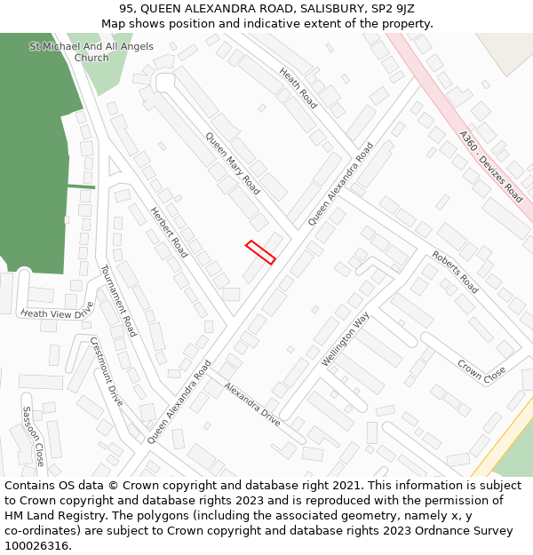 95, QUEEN ALEXANDRA ROAD, SALISBURY, SP2 9JZ: Location map and indicative extent of plot