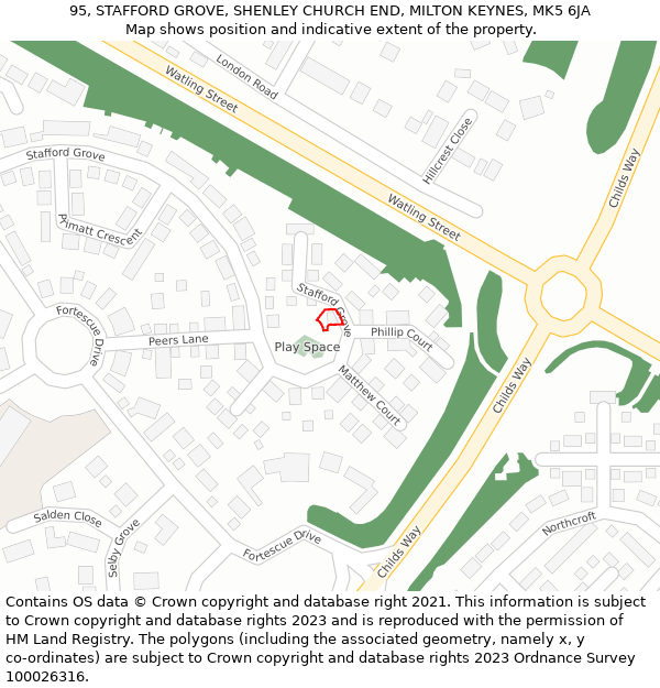 95, STAFFORD GROVE, SHENLEY CHURCH END, MILTON KEYNES, MK5 6JA: Location map and indicative extent of plot