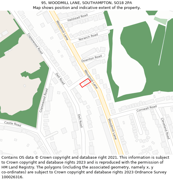 95, WOODMILL LANE, SOUTHAMPTON, SO18 2PA: Location map and indicative extent of plot