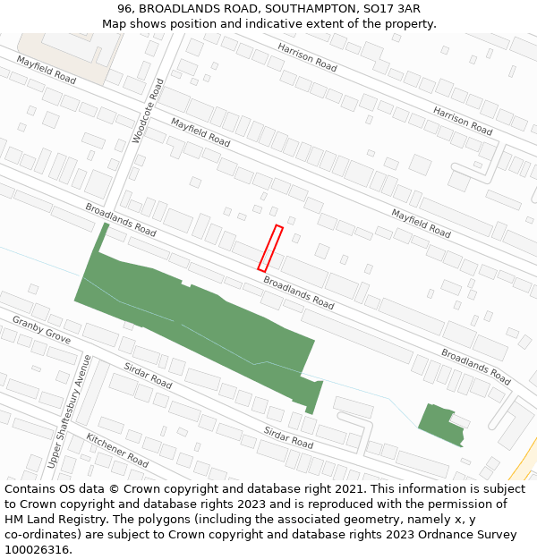 96, BROADLANDS ROAD, SOUTHAMPTON, SO17 3AR: Location map and indicative extent of plot