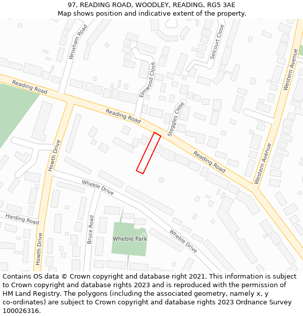 97, READING ROAD, WOODLEY, READING, RG5 3AE: Location map and indicative extent of plot