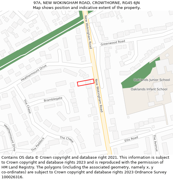 97A, NEW WOKINGHAM ROAD, CROWTHORNE, RG45 6JN: Location map and indicative extent of plot