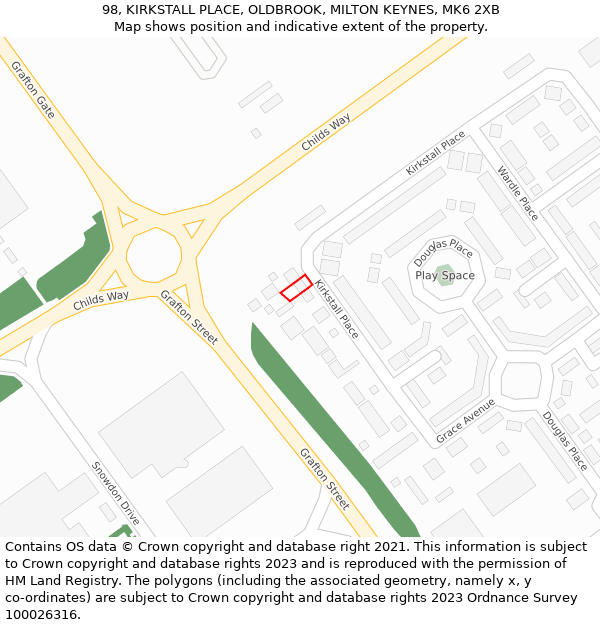 98, KIRKSTALL PLACE, OLDBROOK, MILTON KEYNES, MK6 2XB: Location map and indicative extent of plot