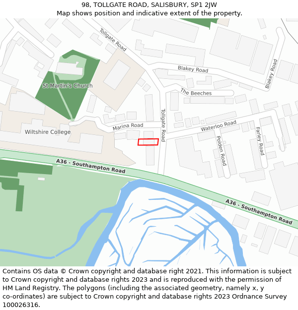 98, TOLLGATE ROAD, SALISBURY, SP1 2JW: Location map and indicative extent of plot