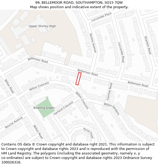 99, BELLEMOOR ROAD, SOUTHAMPTON, SO15 7QW: Location map and indicative extent of plot