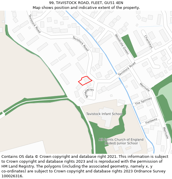 99, TAVISTOCK ROAD, FLEET, GU51 4EN: Location map and indicative extent of plot