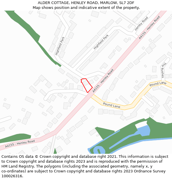 ALDER COTTAGE, HENLEY ROAD, MARLOW, SL7 2DF: Location map and indicative extent of plot