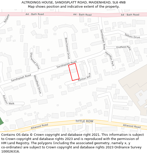 ALTRIDINGS HOUSE, SANDISPLATT ROAD, MAIDENHEAD, SL6 4NB: Location map and indicative extent of plot