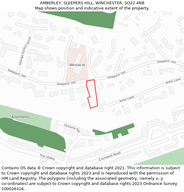 AMBERLEY, SLEEPERS HILL, WINCHESTER, SO22 4NB: Location map and indicative extent of plot