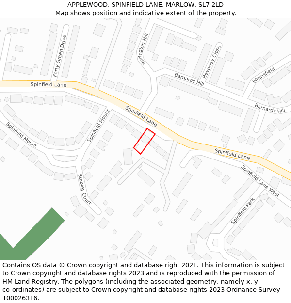 APPLEWOOD, SPINFIELD LANE, MARLOW, SL7 2LD: Location map and indicative extent of plot