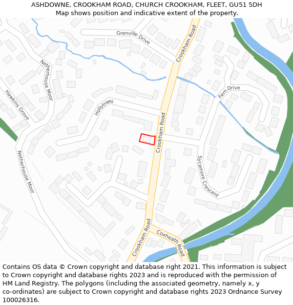ASHDOWNE, CROOKHAM ROAD, CHURCH CROOKHAM, FLEET, GU51 5DH: Location map and indicative extent of plot
