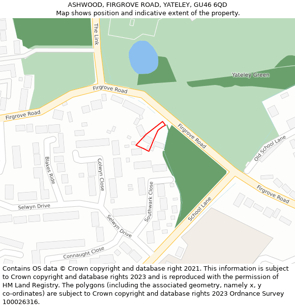 ASHWOOD, FIRGROVE ROAD, YATELEY, GU46 6QD: Location map and indicative extent of plot