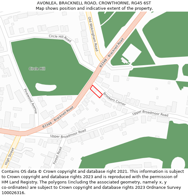 AVONLEA, BRACKNELL ROAD, CROWTHORNE, RG45 6ST: Location map and indicative extent of plot