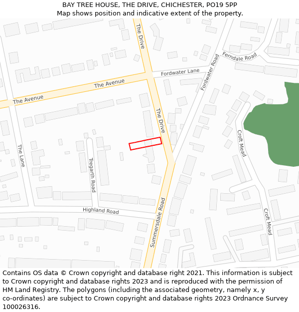 BAY TREE HOUSE, THE DRIVE, CHICHESTER, PO19 5PP: Location map and indicative extent of plot