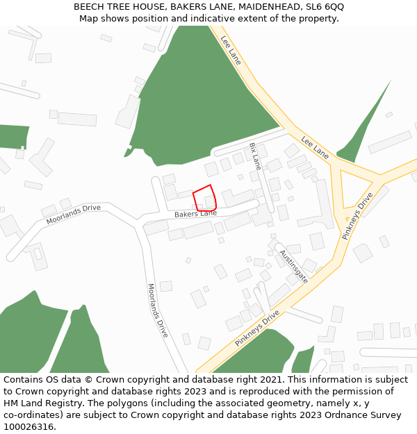 BEECH TREE HOUSE, BAKERS LANE, MAIDENHEAD, SL6 6QQ: Location map and indicative extent of plot
