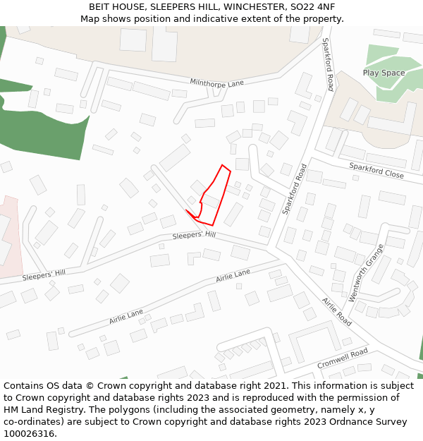 BEIT HOUSE, SLEEPERS HILL, WINCHESTER, SO22 4NF: Location map and indicative extent of plot