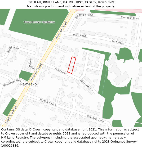 BEULAH, PINKS LANE, BAUGHURST, TADLEY, RG26 5NG: Location map and indicative extent of plot