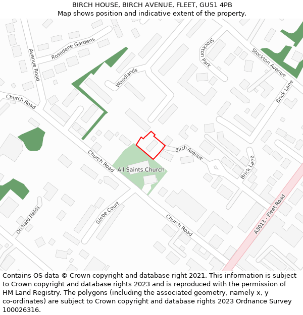 BIRCH HOUSE, BIRCH AVENUE, FLEET, GU51 4PB: Location map and indicative extent of plot