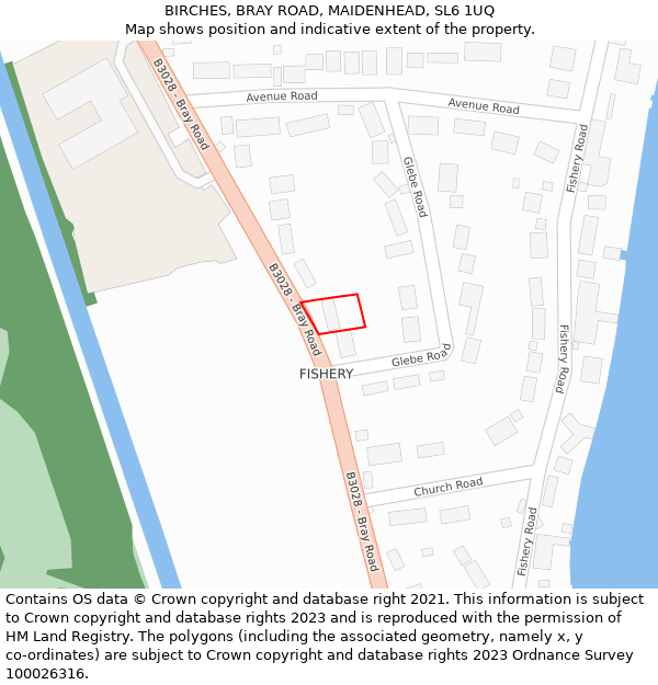 BIRCHES, BRAY ROAD, MAIDENHEAD, SL6 1UQ: Location map and indicative extent of plot