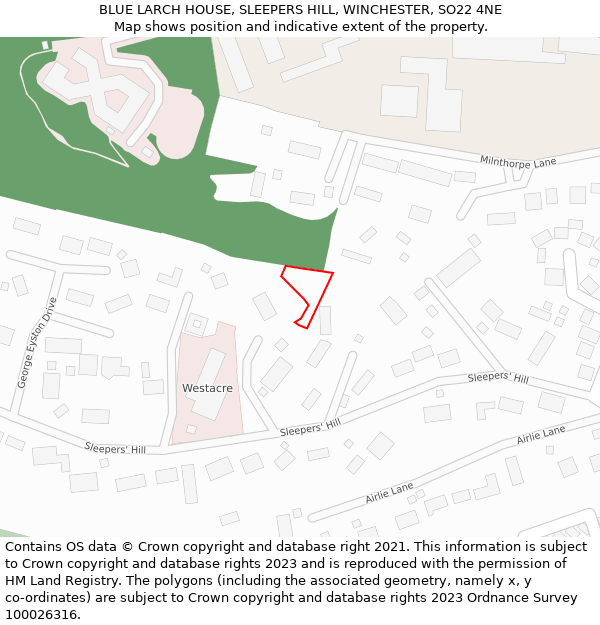 BLUE LARCH HOUSE, SLEEPERS HILL, WINCHESTER, SO22 4NE: Location map and indicative extent of plot