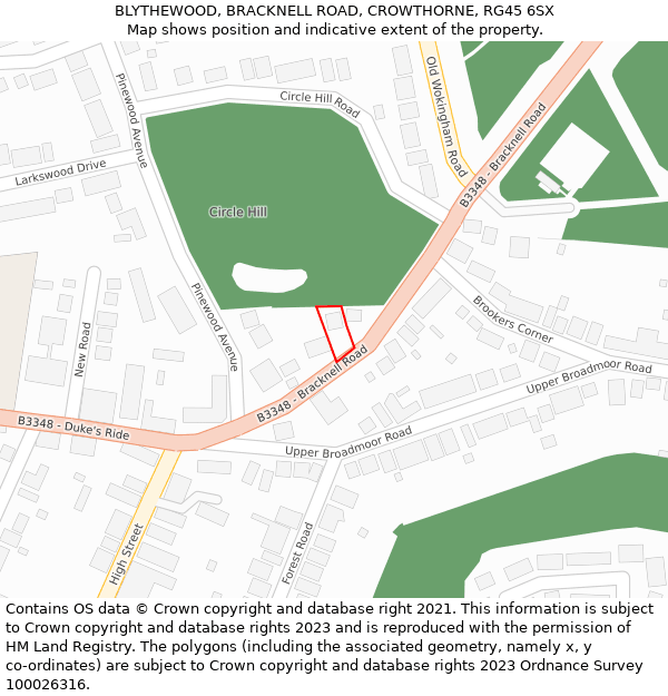 BLYTHEWOOD, BRACKNELL ROAD, CROWTHORNE, RG45 6SX: Location map and indicative extent of plot