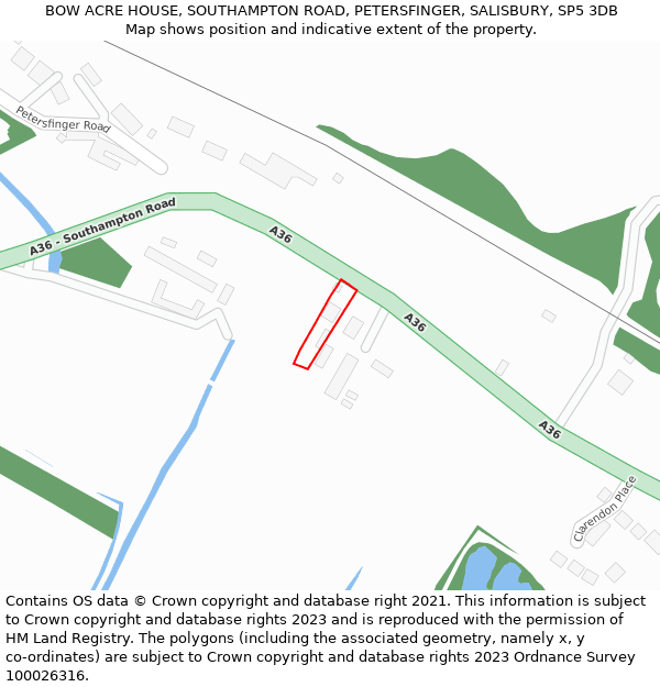 BOW ACRE HOUSE, SOUTHAMPTON ROAD, PETERSFINGER, SALISBURY, SP5 3DB: Location map and indicative extent of plot