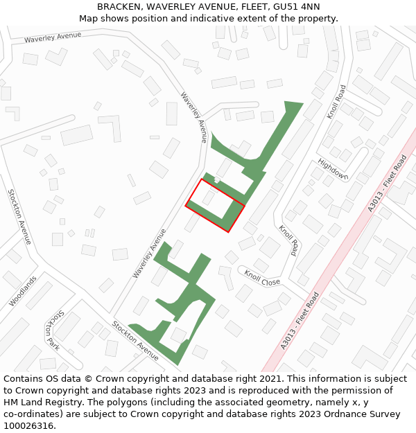 BRACKEN, WAVERLEY AVENUE, FLEET, GU51 4NN: Location map and indicative extent of plot