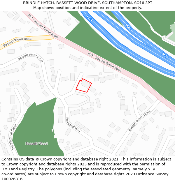 BRINDLE HATCH, BASSETT WOOD DRIVE, SOUTHAMPTON, SO16 3PT: Location map and indicative extent of plot