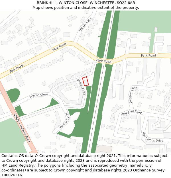 BRINKHILL, WINTON CLOSE, WINCHESTER, SO22 6AB: Location map and indicative extent of plot