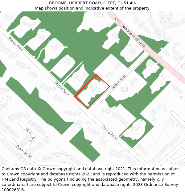 BROOME, HERBERT ROAD, FLEET, GU51 4JN: Location map and indicative extent of plot