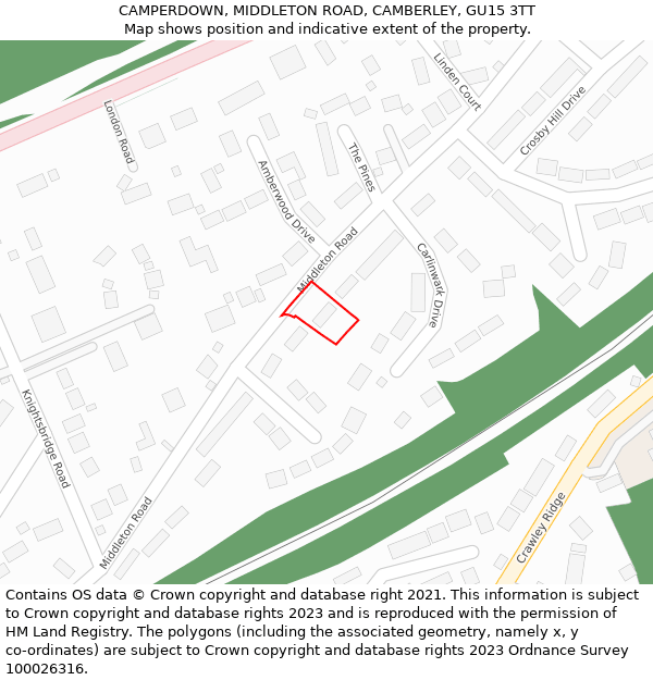 CAMPERDOWN, MIDDLETON ROAD, CAMBERLEY, GU15 3TT: Location map and indicative extent of plot