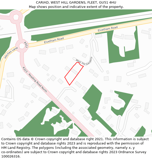 CARIAD, WEST HILL GARDENS, FLEET, GU51 4HU: Location map and indicative extent of plot