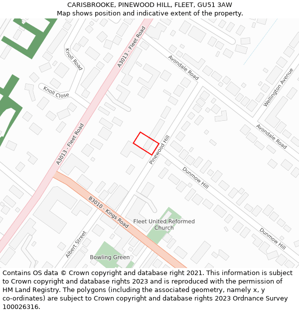 CARISBROOKE, PINEWOOD HILL, FLEET, GU51 3AW: Location map and indicative extent of plot