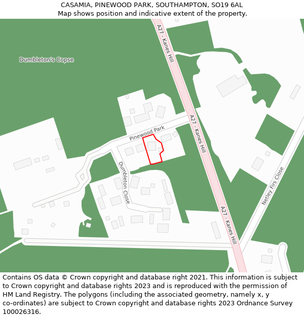 CASAMIA, PINEWOOD PARK, SOUTHAMPTON, SO19 6AL: Location map and indicative extent of plot