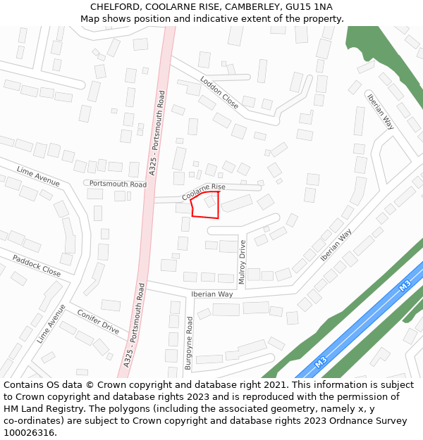 CHELFORD, COOLARNE RISE, CAMBERLEY, GU15 1NA: Location map and indicative extent of plot