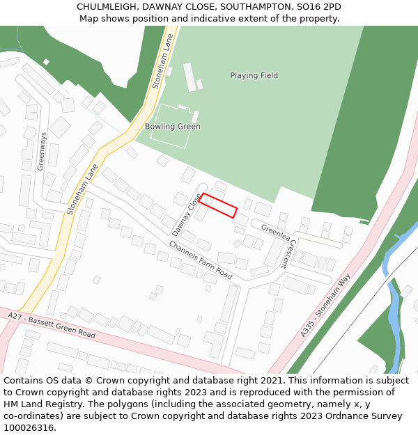 CHULMLEIGH, DAWNAY CLOSE, SOUTHAMPTON, SO16 2PD: Location map and indicative extent of plot