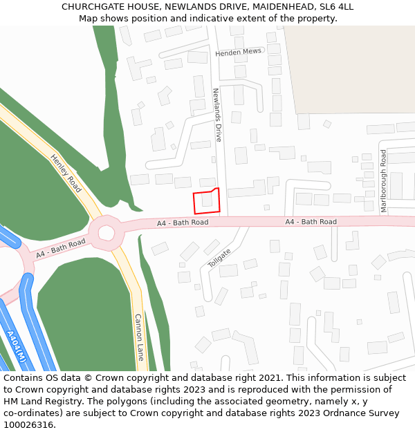 CHURCHGATE HOUSE, NEWLANDS DRIVE, MAIDENHEAD, SL6 4LL: Location map and indicative extent of plot