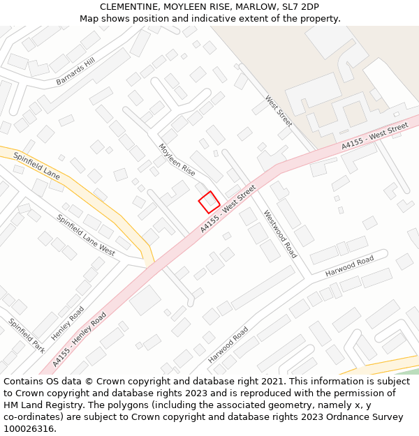 CLEMENTINE, MOYLEEN RISE, MARLOW, SL7 2DP: Location map and indicative extent of plot