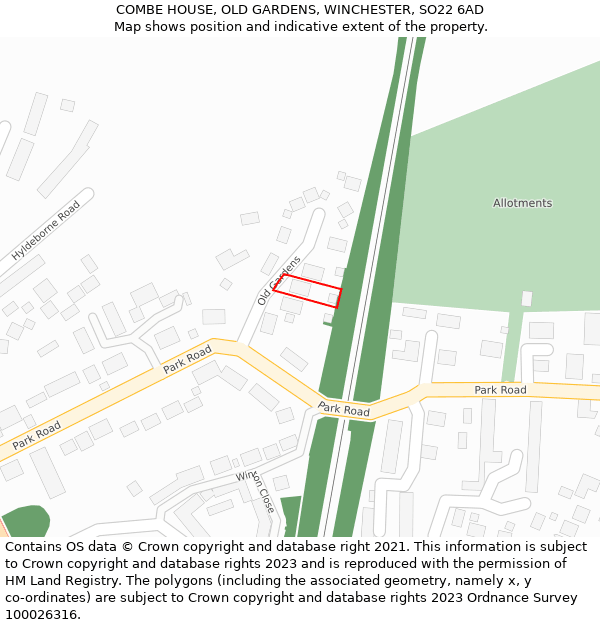 COMBE HOUSE, OLD GARDENS, WINCHESTER, SO22 6AD: Location map and indicative extent of plot