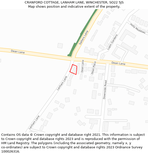 CRANFORD COTTAGE, LANHAM LANE, WINCHESTER, SO22 5JS: Location map and indicative extent of plot