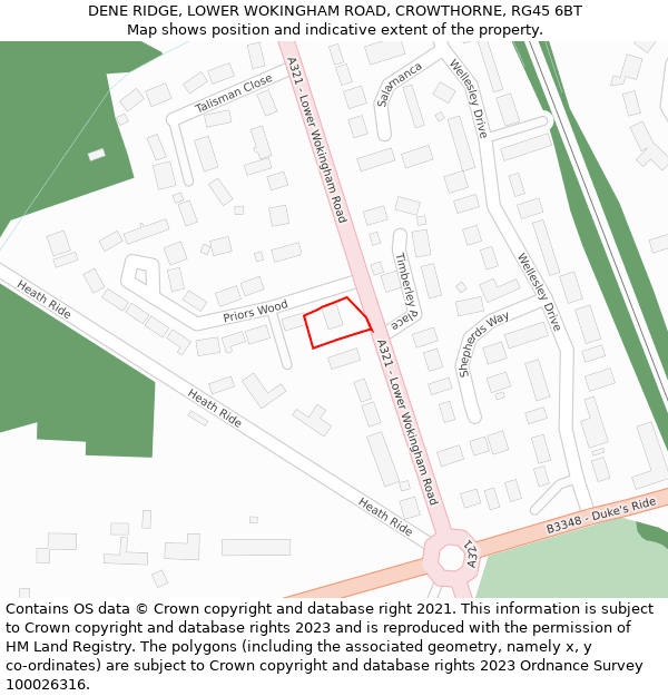 DENE RIDGE, LOWER WOKINGHAM ROAD, CROWTHORNE, RG45 6BT: Location map and indicative extent of plot