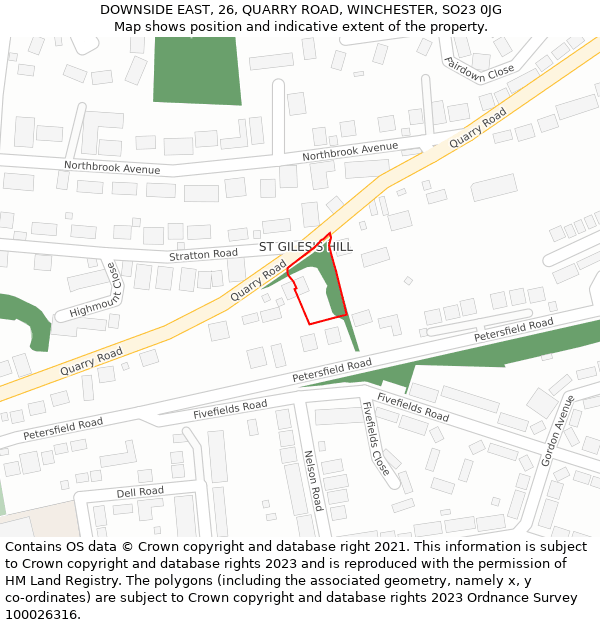 DOWNSIDE EAST, 26, QUARRY ROAD, WINCHESTER, SO23 0JG: Location map and indicative extent of plot