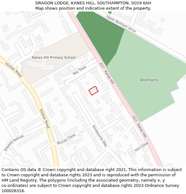 DRAGON LODGE, KANES HILL, SOUTHAMPTON, SO19 6AH: Location map and indicative extent of plot