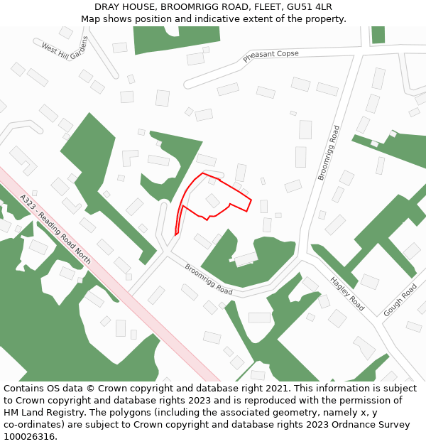 DRAY HOUSE, BROOMRIGG ROAD, FLEET, GU51 4LR: Location map and indicative extent of plot