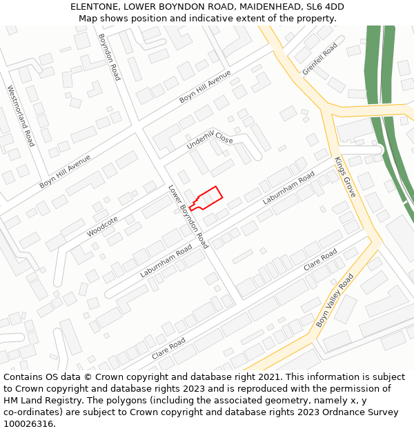 ELENTONE, LOWER BOYNDON ROAD, MAIDENHEAD, SL6 4DD: Location map and indicative extent of plot